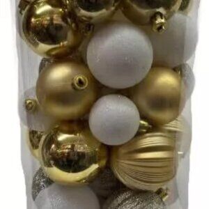 Assorted Christmas Ornaments Gold & White Shatterproof Decorations 50 Count